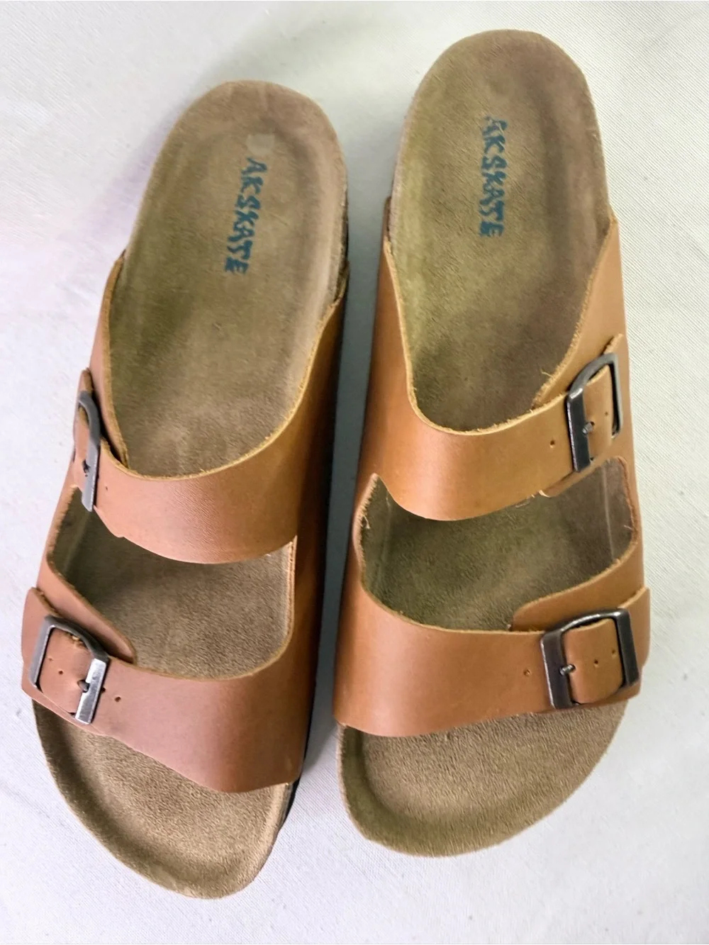 Classic Two-Strap with buckles Brown Leather Slide Unisex Mens 10 Women’s 11